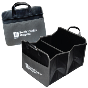 Cargo organizer with logo keeps the trunk organized and your name in front of customers