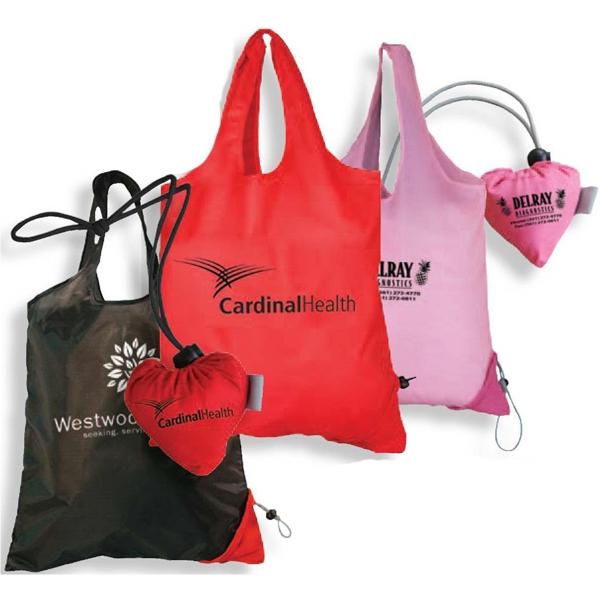Tote bag morphs into heart shaped pouch #7035 avail in red, pink or black